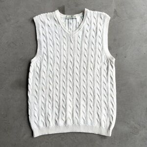 Vintage 90s White Fisherman V-Neck Cable Knit Vest - M